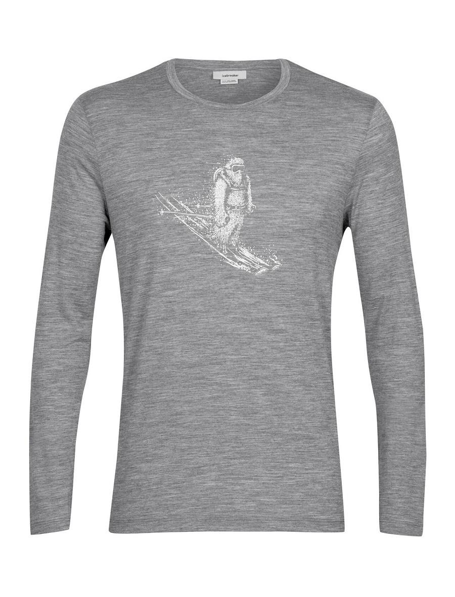 Men's Icebreaker Merino Tech Lite II T-Shirt Skiing Yeti Long Sleeve Gritstone Heather | CA 1720SGLO